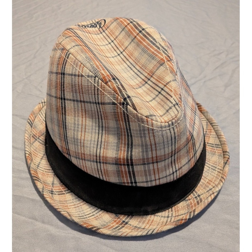 Goorin Bros Men's Plaid Fedora Hat Blue Beige Orange Lined Size L Retro Grandpa